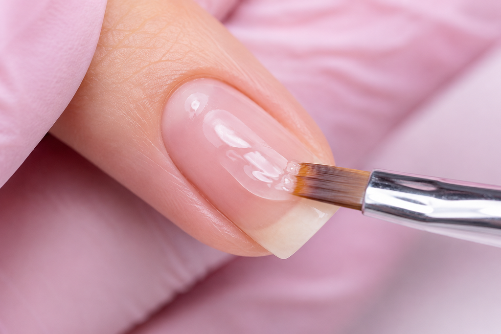 Application d'une fine couche de gel de construction sur l'ongle